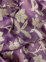 Lavender Color Pure Khaddi Georgette Tissue Banarasi Silk Saree with Floral Jaal | SILK MARK CERTIFIED Saree - Kaash