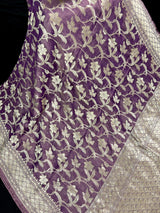 Lavender Color Pure Khaddi Georgette Tissue Banarasi Silk Saree with Floral Jaal | SILK MARK CERTIFIED Saree - Kaash