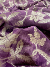 Lavender Color Pure Khaddi Georgette Tissue Banarasi Silk Saree with Floral Jaal | SILK MARK CERTIFIED Saree - Kaash