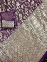 Lavender Color Pure Khaddi Georgette Tissue Banarasi Silk Saree with Floral Jaal | SILK MARK CERTIFIED Saree - Kaash