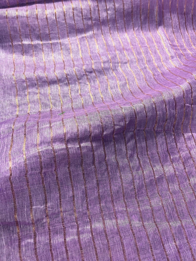 Lavender Floral Digital Embroidery Silk Linen Saree | Floral Saree | Zari Border | Organic Silk Linen Saree | Ships from California - Kaash