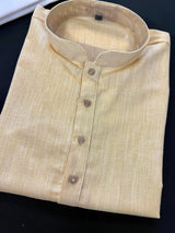 Light Beige men's kurta pajama in pure linen cotton with premium linen cotton with fancy buttons — Kaash Collection