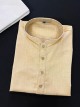 Light Beige men's kurta pajama in pure linen cotton with premium linen cotton with fancy buttons — Kaash Collection