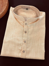 Light Beige men's kurta pajama in pure linen cotton with premium linen cotton with fancy buttons — Kaash Collection