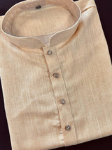 Light Beige men's kurta pajama in pure linen cotton with premium linen cotton with fancy buttons — Kaash Collection