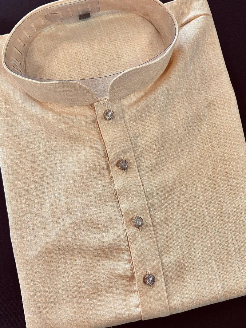 Light Beige Color Premium Pure Linen Cotton Kurta Pajama Set for Men | Linen Cotton Men Kurtas | Pastel Color Kurta | Kurta for Men - Kaash