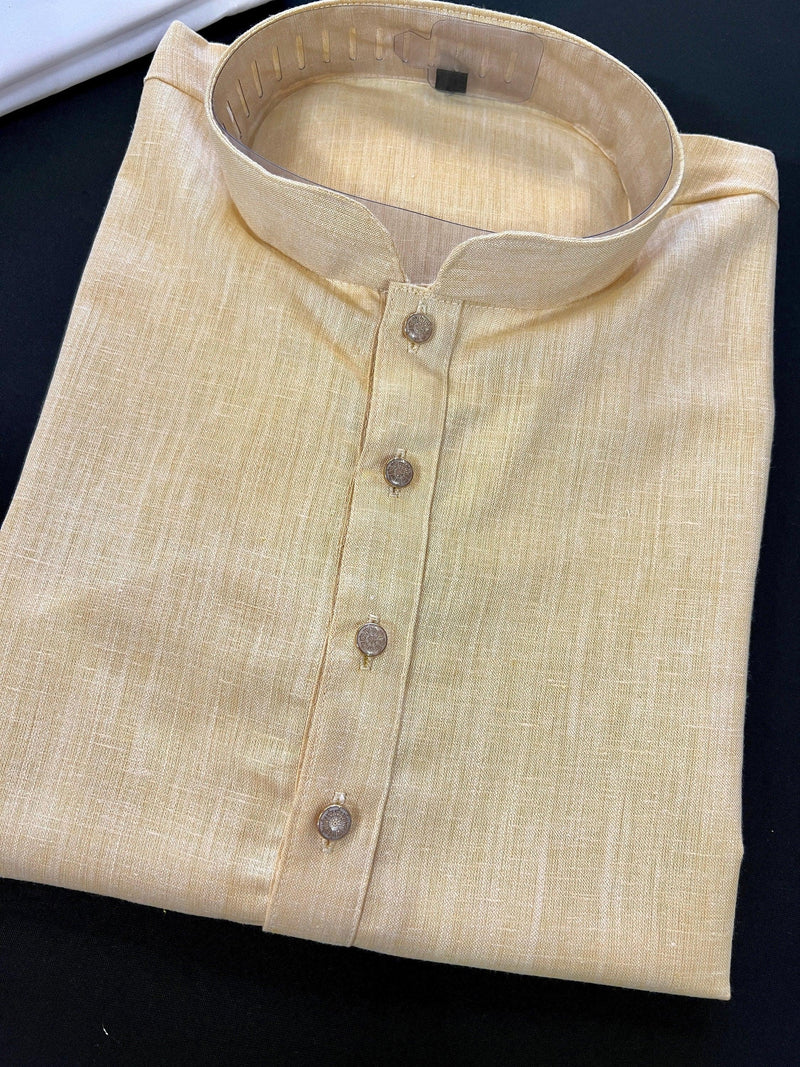 Light Beige Color Premium Pure Linen Cotton Kurta Pajama Set for Men | Linen Cotton Men Kurtas | Pastel Color Kurta | Kurta for Men - Kaash