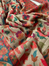 Light Beige pure pashmina Kashmiri shawl with kani weave, floral motifs — Kaash Collection