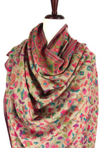 Light Beige pure pashmina Kashmiri shawl with kani weave, floral motifs — Kaash Collection