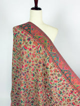 Light Beige pure pashmina Kashmiri shawl with kani weave, floral motifs — Kaash Collection