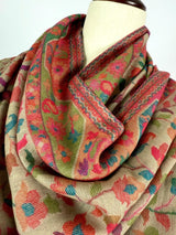 Light Beige pure pashmina Kashmiri shawl with kani weave, floral motifs — Kaash Collection