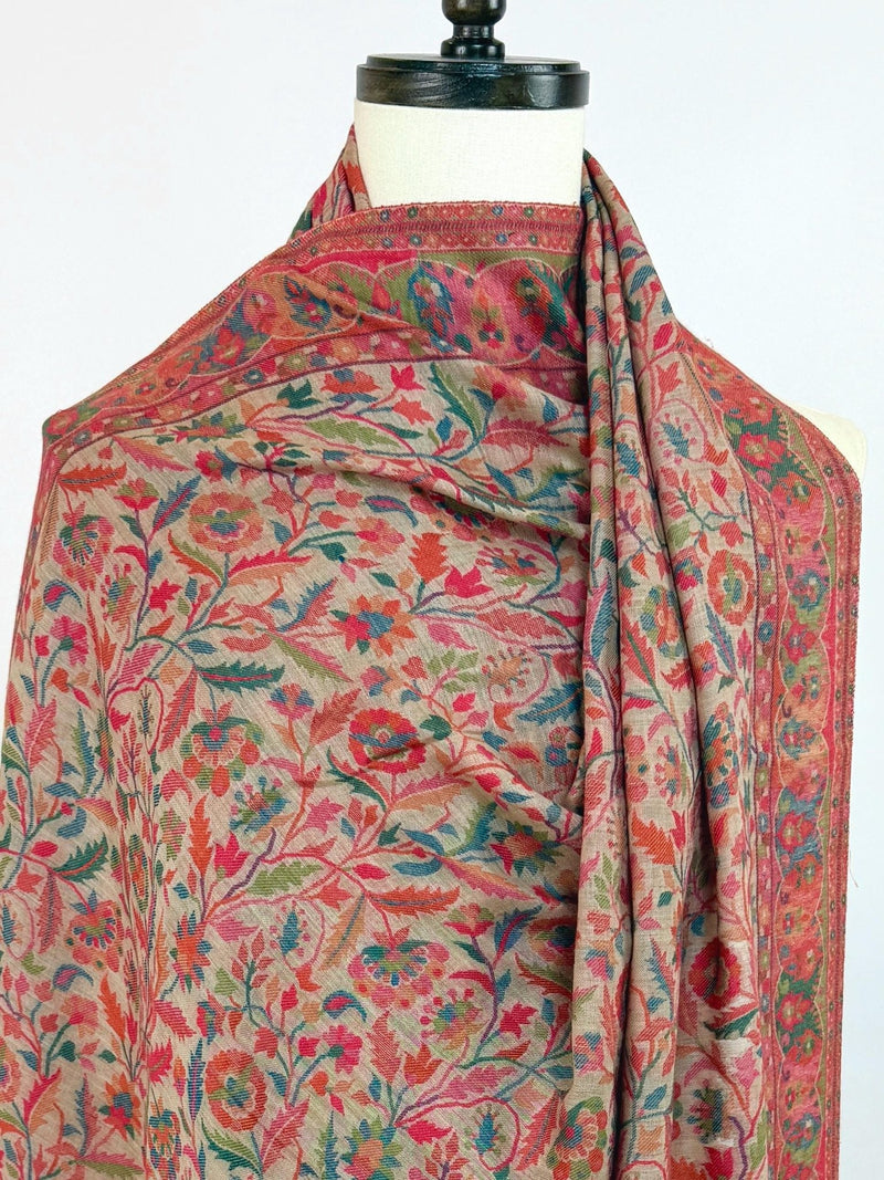Light Beige Color Pure Pashmina Kani Weave Kashmiri Shawl | Kani Weave Kashmiri Wrap | Floral Winter Shawl | Wool Stole | Wedding Gift - Kaash