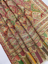 Light Beige pure pashmina Kashmiri shawl with kani weave with modal zari & kalamkari — Kaash Collection