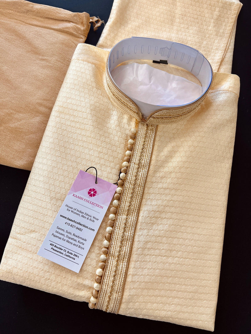Light Gold Color Kurta Pajama Set for Men | Mens Ethnic Wear | Wedding Wear for Men | Gift For Him | Gold Color Kurta for Men - Kaash