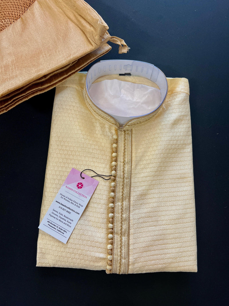 Light Gold Color Kurta Pajama Set for Men | Mens Ethnic Wear | Wedding Wear for Men | Gift For Him | Gold Color Kurta for Men - Kaash