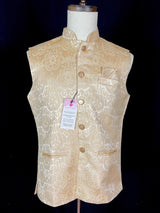 Light Gold men's Nehru/Modi jacket in banarasi silk (handwoven) with handwoven banarasi design — Kaash Collection
