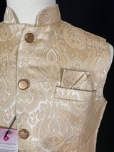 Light Gold men's Nehru/Modi jacket in banarasi silk (handwoven) with handwoven banarasi design — Kaash Collection