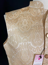 Light Gold men's Nehru/Modi jacket in banarasi silk (handwoven) with handwoven banarasi design — Kaash Collection