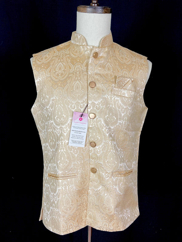Light Gold color Modi Nehru Jacket For Men | Gold color Mens Jacket | Jacket for Kurta | Gift For Him | Wedding Kurta Jackets - Kaash