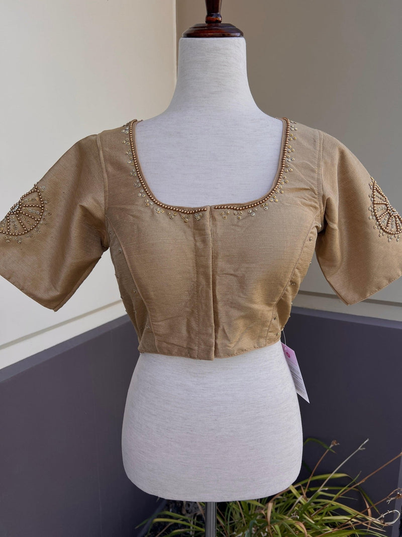 Light Gold Raw Silk ready-to-wear blouse with handwork with beads — Kaash Collection