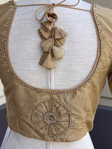 Light Gold Raw Silk ready-to-wear blouse with handwork with beads — Kaash Collection