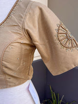Light Gold Raw Silk ready-to-wear blouse with handwork with beads — Kaash Collection
