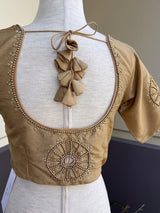 Light Gold Raw Silk ready-to-wear blouse with handwork with beads — Kaash Collection