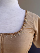 Light Gold Raw Silk ready-to-wear blouse with handwork with beads — Kaash Collection