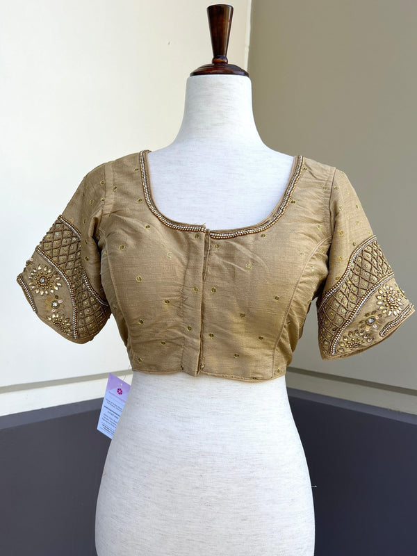 Light Gold Color Raw Silk Ready to Wear Blouse | Handwork Blouses | Padded Blouse | Readymade Saree Blouses | Kaash Collection - Kaash