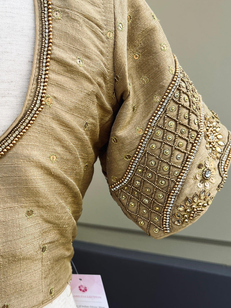 Light Gold Color Raw Silk Ready to Wear Blouse | Handwork Blouses | Padded Blouse | Readymade Saree Blouses | Kaash Collection - Kaash