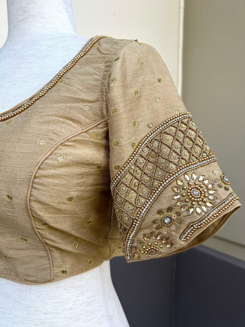 Light Gold Color Raw Silk Ready to Wear Blouse | Handwork Blouses | Padded Blouse | Readymade Saree Blouses | Kaash Collection - Kaash