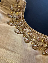 Light Gold Color Tissue Silk Readymade Blouse | Sleeveless Blouse | Read to Wear Blouses | Blouses for Sarees | Handwork Blouse with beads - Kaash