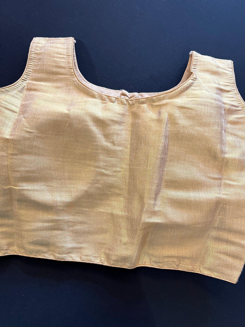 Light Gold Color Tissue Silk Readymade Blouse | Sleeveless Blouse | Read to Wear Blouses | Blouses for Sarees | Handwork Blouse with beads - Kaash