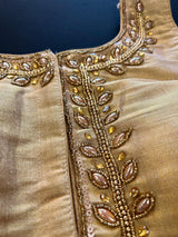 Light Gold Color Tissue Silk Readymade Blouse | Sleeveless Blouse | Read to Wear Blouses | Blouses for Sarees | Handwork Blouse with beads - Kaash