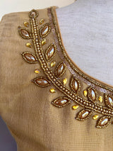 Light Gold Color Tissue Silk Readymade Blouse | Sleeveless Blouse | Read to Wear Blouses | Blouses for Sarees | Handwork Blouse with beads - Kaash