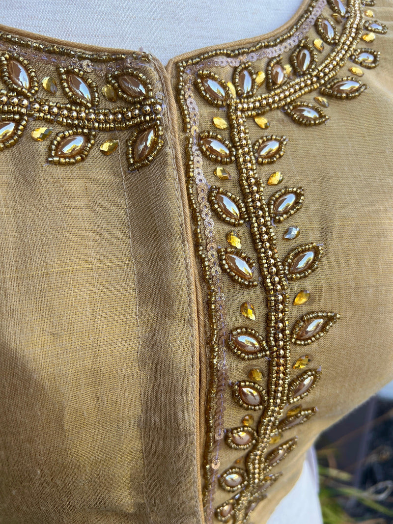 Light Gold Color Tissue Silk Readymade Blouse | Sleeveless Blouse | Read to Wear Blouses | Blouses for Sarees | Handwork Blouse with beads - Kaash