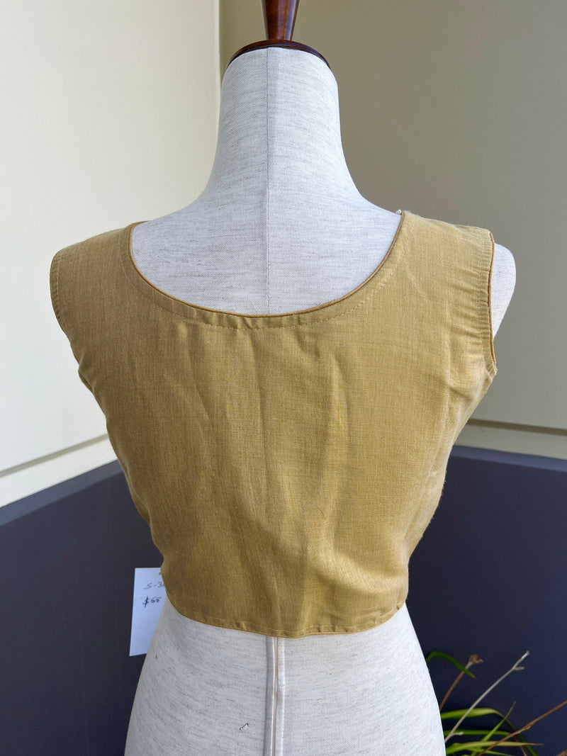 Light Gold Color Tissue Silk Readymade Blouse | Sleeveless Blouse | Read to Wear Blouses | Blouses for Sarees | Handwork Blouse with beads - Kaash