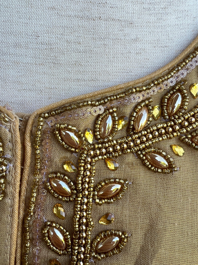 Light Gold Color Tissue Silk Readymade Blouse | Sleeveless Blouse | Read to Wear Blouses | Blouses for Sarees | Handwork Blouse with beads - Kaash