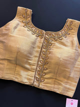 Light Gold Color Tissue Silk Readymade Blouse | Sleeveless Blouse | Read to Wear Blouses | Blouses for Sarees | Handwork Blouse with beads - Kaash