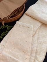 Light Gold (with Gold Bottom) men's kurta pajama in silk (non-pure) with embossed design with zari buttis — Kaash Collection