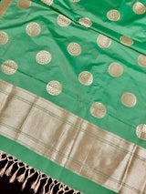 Light Green Soft Banarasi Chakra dupatta in banarasi soft silk with chakra design with floral borders — Kaash Collection
