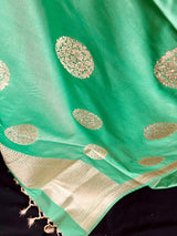 Light Green Soft Banarasi Chakra dupatta in banarasi soft silk with chakra design with floral borders — Kaash Collection