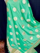 Light Green Soft Banarasi Chakra dupatta in banarasi soft silk with chakra design with floral borders — Kaash Collection