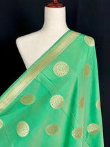 Light Green Soft Banarasi Chakra dupatta in banarasi soft silk with chakra design with floral borders — Kaash Collection