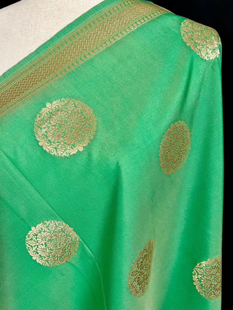Light Green Color Handmade Soft Banarasi Silk Zari Weaved Dupatta - Kaash