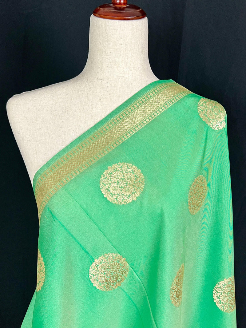 Light Green Color Handmade Soft Banarasi Silk Zari Weaved Dupatta - Kaash