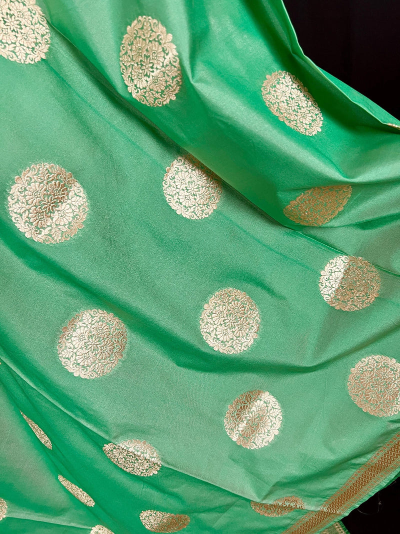 Light Green Color Handmade Soft Banarasi Silk Zari Weaved Dupatta - Kaash