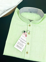 Light Green men's kurta pajama in pure linen cotton with premium linen cotton with fancy buttons — Kaash Collection