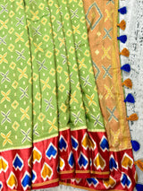 Light Green Soft Silk Saree with Unique printed designs - Kaash