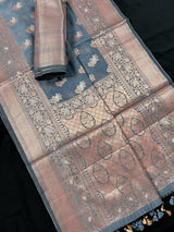 Light Grey with Copper Banarasi saree in banarasi semi silk with copper & silver zari floral pattern — Kaash Collection